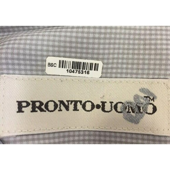 Pronto Uomo Mens Dress Oxford Shirt Tan Size XL Button L/S Tan Grey Checked - Picture 4 of 12